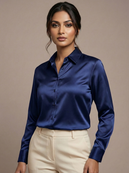 Azure Poise Satin Shirt