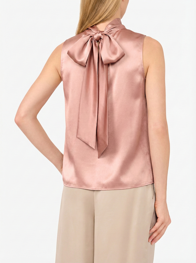 Rose Dusk Bow-Back Satin Top
