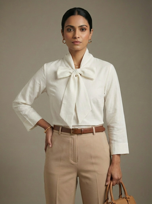 Ivory Front Bow-Tie Cotton Top