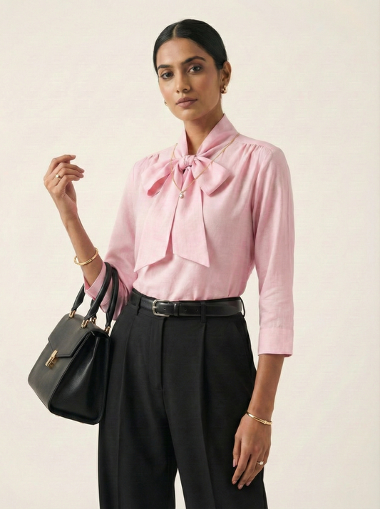 Blush Harmony Front Bow-Tie Cotton Top